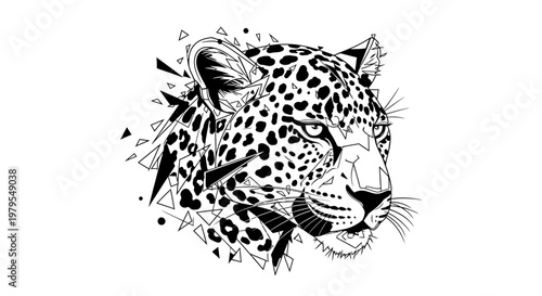 Geometric Leopard Head Illustration - Abstract Animal Art, Black and White