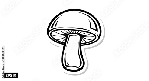 Mushroom Icon, Stylized Vector Illustration, Hand-Drawn Style, White Background