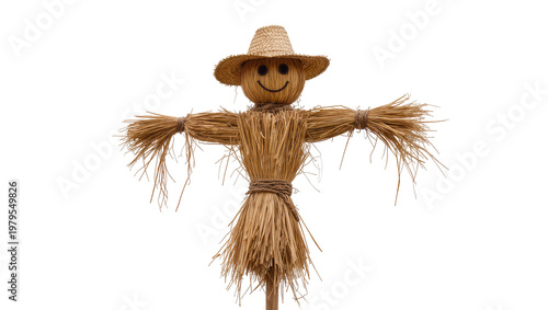Konstfotografi Rustic straw scarecrow with straw hat and smiling face