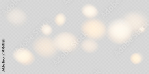 Golden sparkle bokeh overlay with transparent glow effect, abstract festive background with shining particles, Christmas magic light decoration
