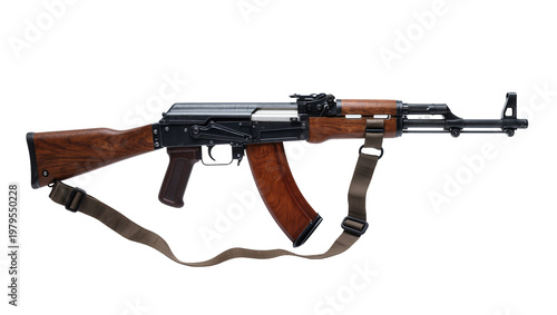 Schilderij op canvas Dark gray AK47 Assault Rifle with Wooden Stock and Shoulder Strap