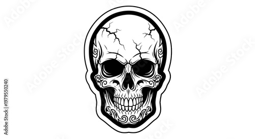 Ornate Skull Illustration - Macabre Art, Gothic Design, Tattoo Style