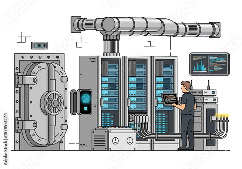 Secure Server Room with Data Center Equipment and Vault