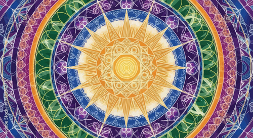 Vibrant Mandala Sun Pattern - Spiritual, Meditative, Colorful Abstract Design