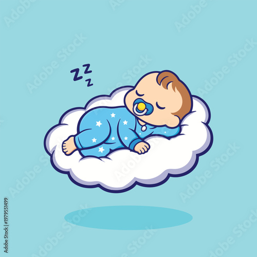 Sleeping baby on a fluffy cloud