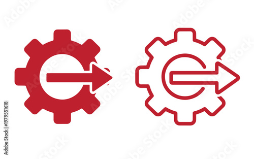 Red gear with arrows, cogwheel symbols for settings or mechanics