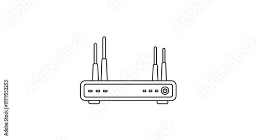 Wireless Router Icon with Antennas, Network Device Outline