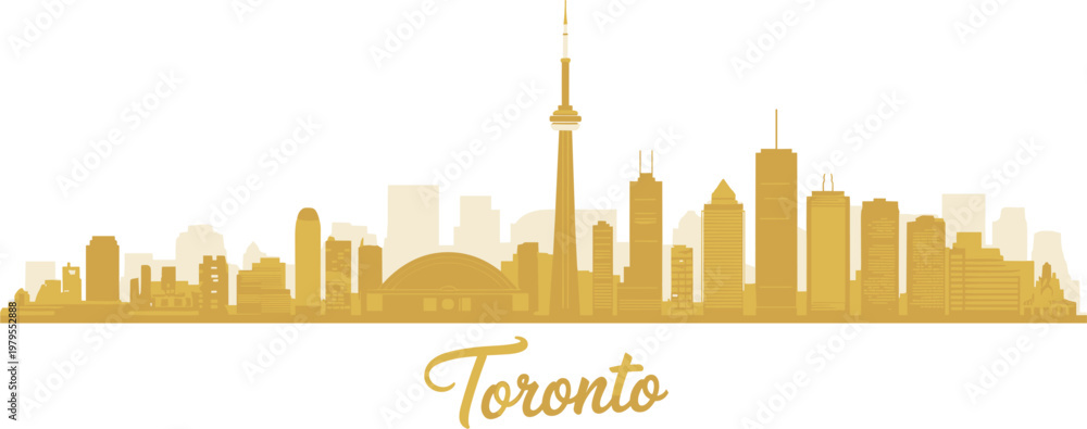 Fototapeta premium golden toronto canada city skyline panorama with landmarks and modern skyscraper silhouette vector
