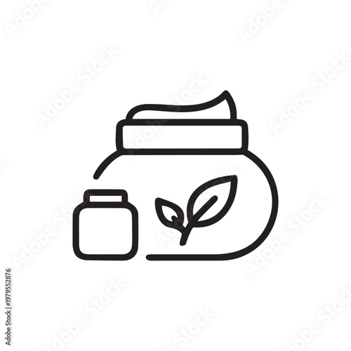 Cream jars with leaf icon vector line sign isolated on transparent background element vector illustration
