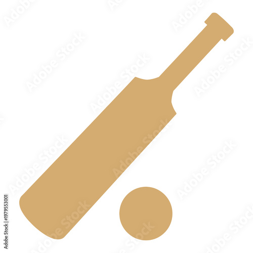 Brown cricket bat and ball icon on white background  sports equipment symbol icon