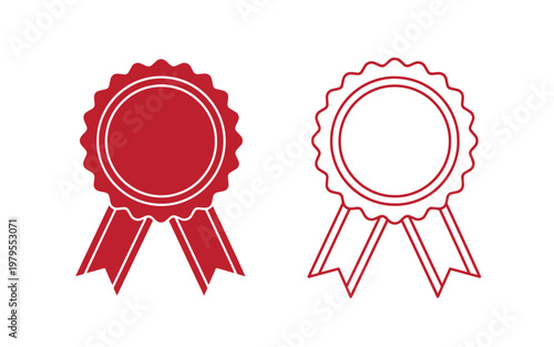 Red ribbons, filled and outlined, on white background, rosette