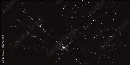 A captivating view of cosmic ray traces in a dark space, illustrating the mysteries of the universe, with bright lights cutting through the darkness.