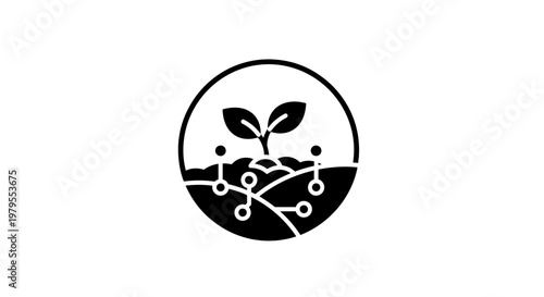 Smart Agriculture Technology Icon with Plant and Circuitry