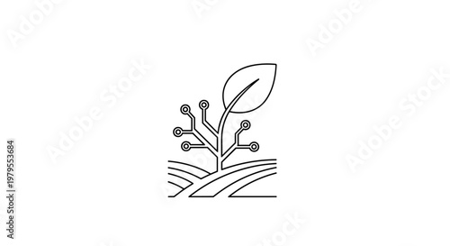 Green Technology Plant Growth Icon with Integrated Circuit Branches