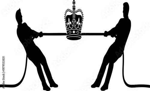 Power Struggle Tug of War Silhouette Crown Leadership Competition Rivalry Vector