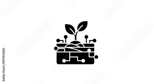 Smart Farming Agritech Plant and Circuit Board Icon