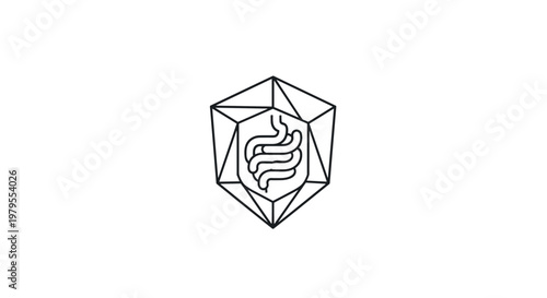 Geometric Gut Health Symbol Abstract Intestine Organ in Hexagonal Crystal Shape