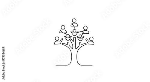 Continuous Line Drawing of Family Tree with People Icons Genealogy and Relationship Concept