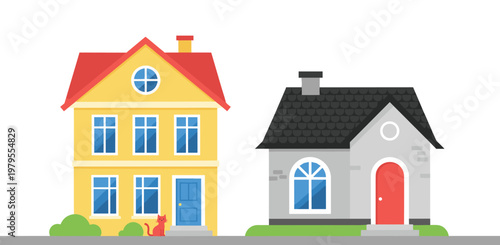 Residential House Vector Illustration with Modern Home Exterior Buildings Suburban Property and Real Estate Design Elements