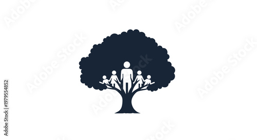 Family Tree Icon with Parent and Children Silhouettes