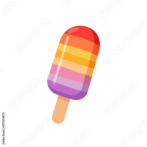 Rainbow Popsicle. Ice-cream serve dessert. Summer food meal.Vector Illustration
