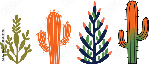 Hand Drawn Cactus Vector Set with Desert Plants Succulents and Botanical Nature Illustration Collection