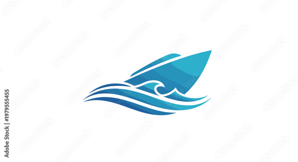 Obraz premium Modern Blue Yacht and Waves Logo