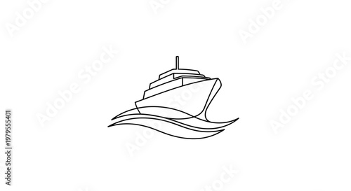 Minimalist Outline Cruise Ship Sailing on Waves