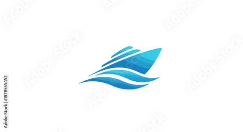 Modern Blue Cruise Ship Sailing on Wavy Ocean Water Logo