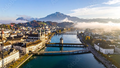 Aerial view of Lucerne, Switzerland, with a picturesque landscape.