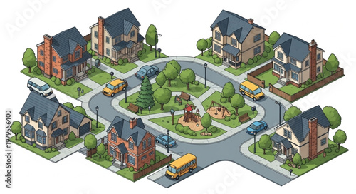 Houses in a Suburban Neighborhood.