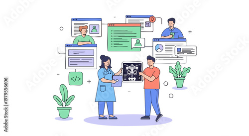 Online Medical Consultation and Digital Health Diagnosis Illustration