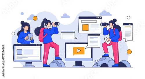 Digital Marketing Discovery and SEO Search Concept Illustration