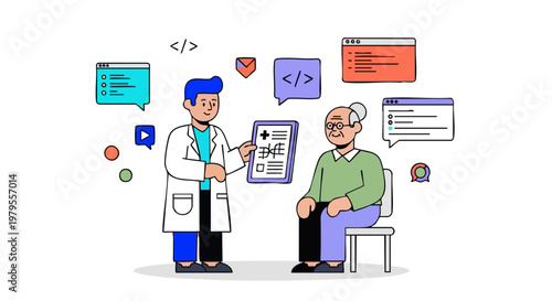 Digital Medical Consultation for Senior Patient Illustration