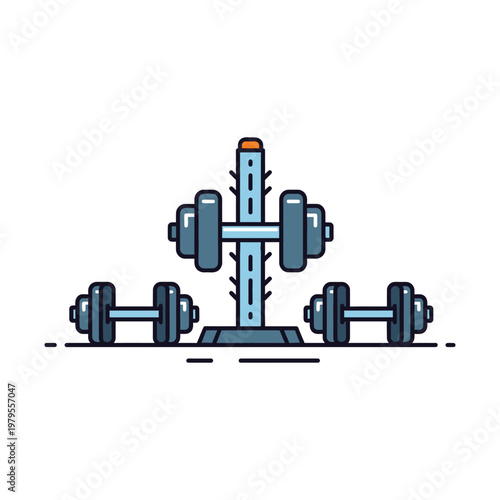 Dumbbell rack with three dumbbells on a flat surface in gym  fitness equipment icon