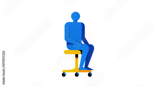 Blue Man Sitting on Yellow Office Rolling Chair
