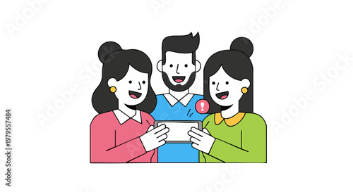 Happy friends looking at social media content on a smartphone