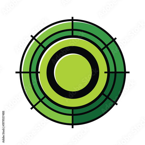 Green target symbol with concentric circles and crosshairs design element icon