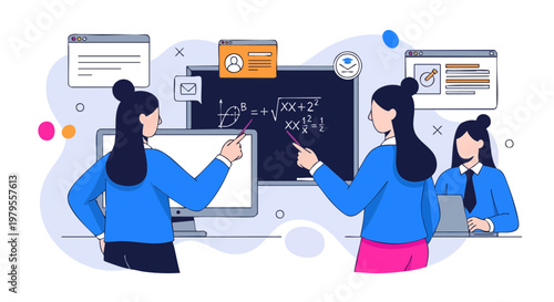Online Math Education and Digital Learning Concept Illustration