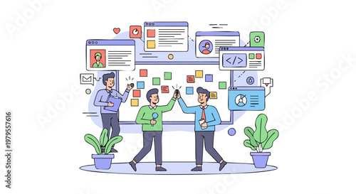 Business team high five after finishing work project successfully