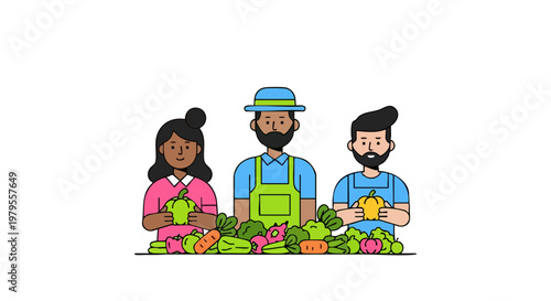 Diverse Group of Farmers Holding Fresh Harvested Vegetables Vector