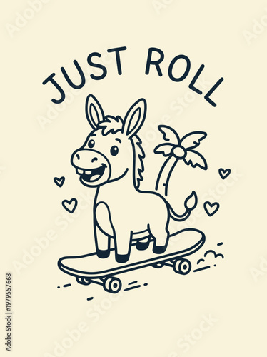 Donkey Riding a Skateboard Outdoors Freely.