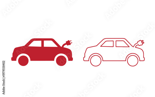 Red and outlined cars with damaged rear ends, side view vehicles car crash damaged cars red car