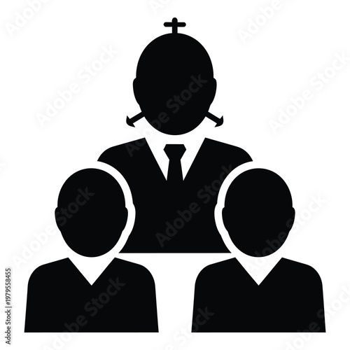 Silhouette of a priest with two followers or church members  religious concept icon
