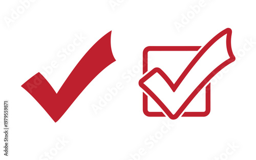 Red checkmark symbols, one solid and one outlined, on white background, check mark tick verified