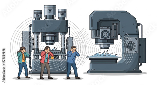 Industrial machinery with workers operating heavy equipment.