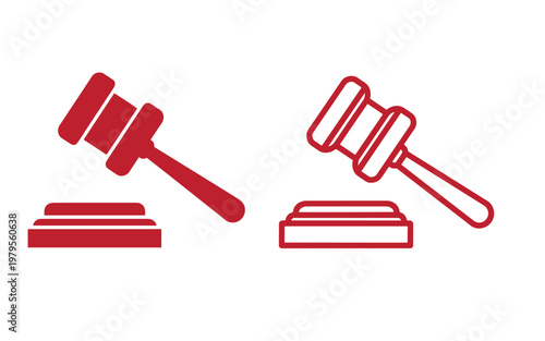 Red gavel two styles, on blocks, white background, judge court symbol