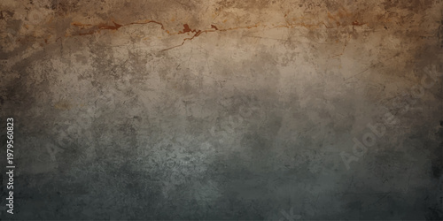 An aged gray concrete wall texture features a dark rough surface with a dirty vintage grunge effect creating a blank antique stone backdrop pattern