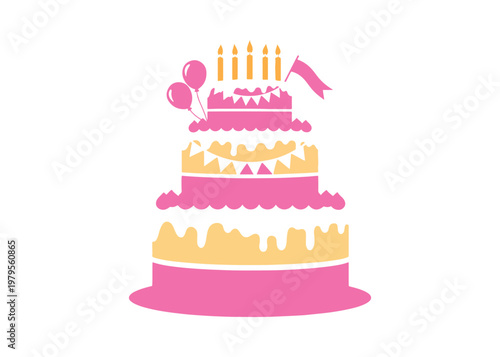 Sweet birthday cake illustration in vector style for party and celebration themes.