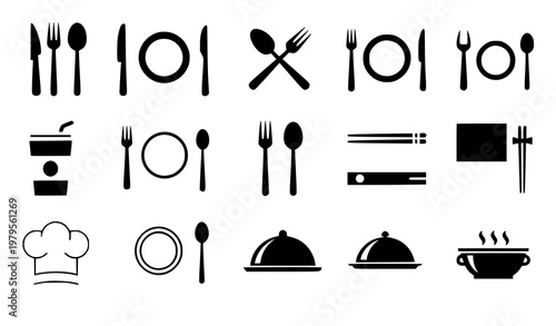 Cutlery plate modern icon set utensils food UI vector